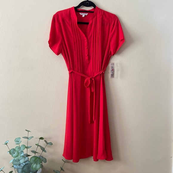 New Bright Orange Nanette Lepore Short Sleeve Tie Waist Fit and Flare Dress 8 - Picture 2 of 8